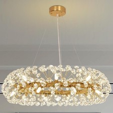 20 Lights Gold Crystal Firework Chandelier, Crystal Ring Chandelier AUCTION