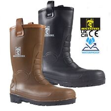 MENS WATERPROOF RIGGER BOOTS SAFETY WELLIES STEEL TOE CAP WORK FUR YARD SHOES SZ
