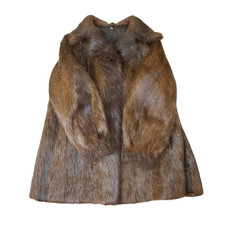 Coat Womens Medium Brown Mink Fur Notch Collar Long Sleeve Outdoor Open Front