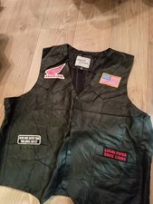 Genuine Leather Black  Vest with Honda & American Flag Patches Size Xxl