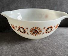 Vintage Pyrex Toledo Casserole Dish Brown Orange Flowers Milk Glass