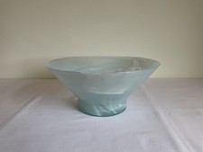 Glass Ice Blue Swirl Pattern Footed Fruit Bowl 11" Diameter