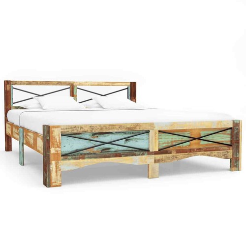 Bed frame solid reclaimed - bed, wood