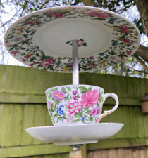 Beautiful free standing tea cup bird feeder, Crown Staffordshire for small birds