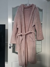 BRENTFORDS LADIES HOODED DRESSING GOWN PINK BOBBLE KNEE LENGTH WRAP AROUND 14-16