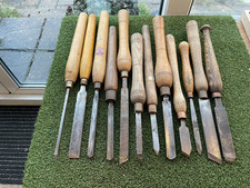12  X LARGE VARIOUS MAKERS WOODEN HANDLED WOODWORKERS GOUGES AND CARVERS