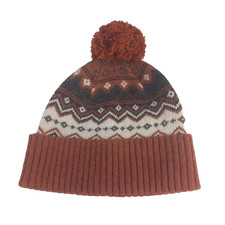 Beanie Bobble Hat Womens One Size Wool Blend Fair Isle Nordic Scandi Jacquard