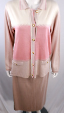 GRAZIA Womans 1980's 2 Piece Knitted Cardigan & Skirt Set Pink Size UK 14