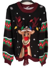 Women’s Christmas Jumper size Lge Rudolph Light Up Bulbs With USB *New In Pack*