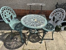 Vintage Ornate Garden Table & 2 Chairs Cast Aluminium