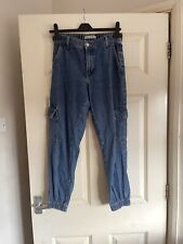 Primark Denim Co Cargo Jeans Joggers Retro Mom Harem Ankle Cuff Indigo Size 8