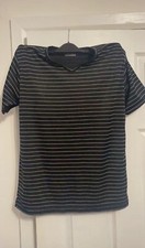 Ciro Citterio v neck t-shirt Black with white thin hoops.