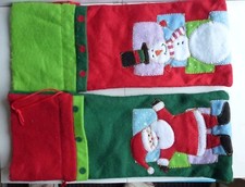 Gift Bags. Hand  Appliqued Felt  . Christmas. Santa & Snowman Each .13 " x 5.5 "