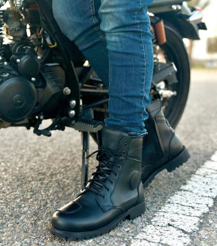 Leather motorcycle boots - boots, lace
