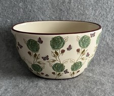 M&S Green Roses Butterfly Oval Ceramic Small Planter Plant Pot