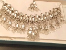 Silver Tone Crystal Indian Necklace Tikka Set Bollywood Wedding Engagement