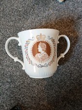Royal Doulton Loving Cup Queen Mother 80th Birthday Commemoration Hairline Crack