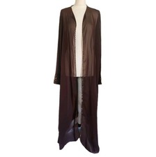 Brown Chiffon Maxi Long Blazer Sheer Abaya Kaftan Beads & Sequin One Size 14/16