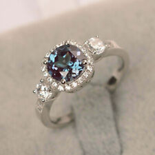 2.50Ct Round Cut Alexandrite Diamond Halo Engagement Ring 14K White Gold Finish