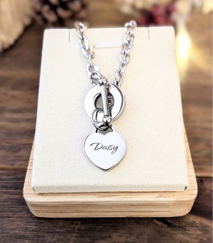 Silver heart tag charm toggle - silver,