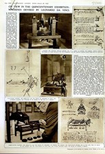 Old Vintage Print 1952 Leonardo Da Vinci Machines Helicopter Inventions 20th