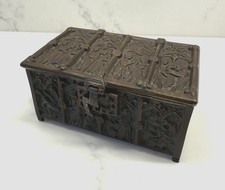 Antique Belgium Medieval Style heavy Brass  or Bronze Casket 3d Relief