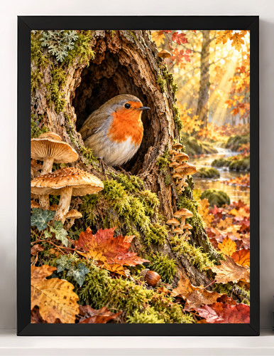 Autumn robin print - autumn,