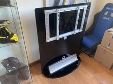 Glass TV Floor Stand Unit, bracket included For large TVs Gloss Black Glass Unit