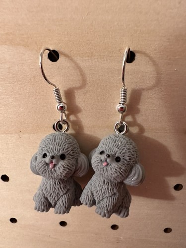 Gray poodle earrings cute - poodle,