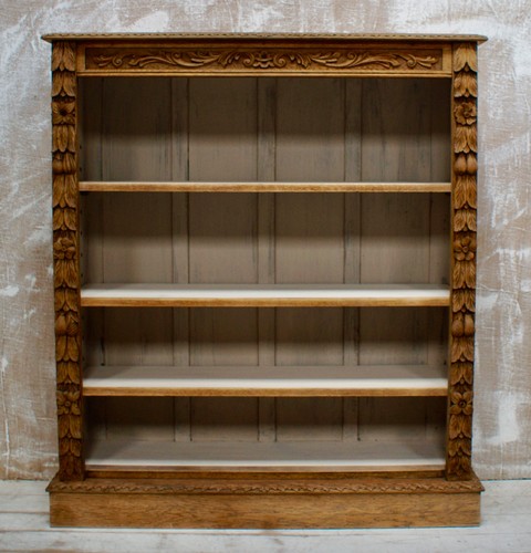 Victorian oak open bookcase - victorian,