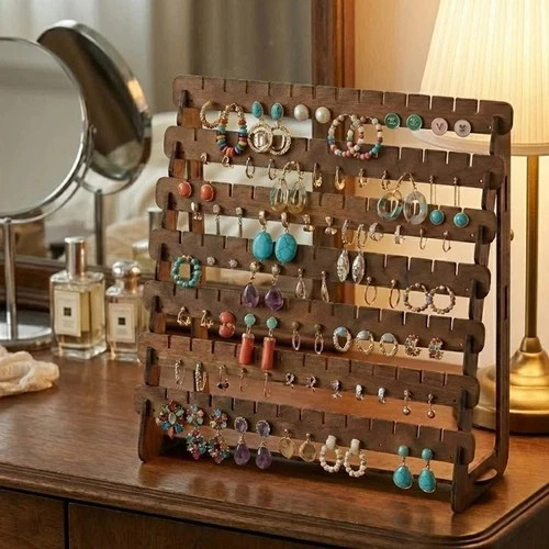 Retro wooden earring holder - wooden,