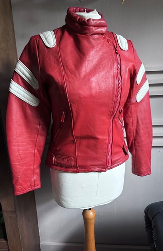 Red white leather motorcycle - red,