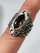TJC big silver ring UK size O with smoky quartz new