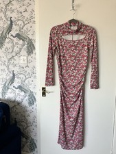 Zara Midi Dress Size L Pink Floral Ditsy Print Long Sleeves Cut Out Statement