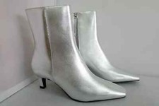 M&S Silver-Black-Ivory Leather Kitten Heel Chisel Toe Ankle Boots with INSOLIA
