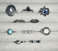 Bundle Of 10 Lovely Antique Silver Coloured RINGS Mixed Sizes All different Z11
