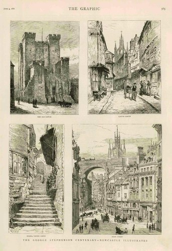 1881 antique print newcastle - 1881, -newcastle