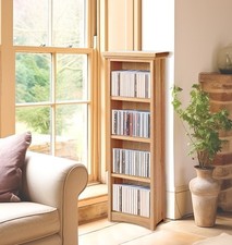 CD DVD Storage Rack, Wooden Oak Media Stand Tower Unit in Light Oak, 3 Shelves