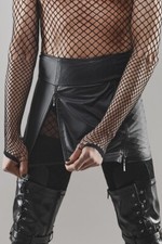 Men’s Wetlook Mini Skirt – Black Zip Front Stretch Skirt for Cross-Dressing