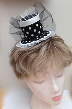 Black and White polka dot mini top hat fascinator Also for Doll or Bear