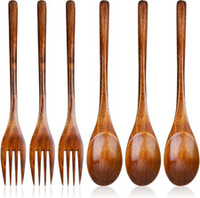 6 Pcs Wooden Fork and Spoon