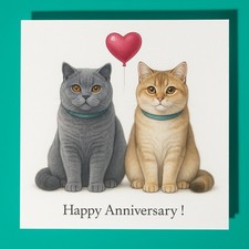 British Shorthair  cats  - Happy Anniversary Card & Envelope - Personalised card