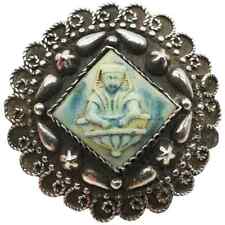 Vintage Egyptian 900 Fine Silver Egyptian Revival Glass Cabochon Brooch with Box