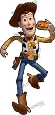 Woody Mascot holding burger sticker trailer van hot food decal (choose size)