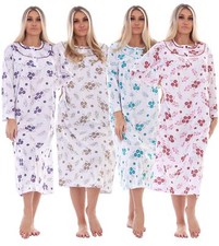 Women Long Nightdress Floral Printed Button Long Sleeve Chemise Nightwear