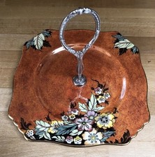 ART DECO CAKE STAND ROYAL WINTON GRIMWADES LUSTRE FLOWER BOUQUET ENGLAND BYZANTA