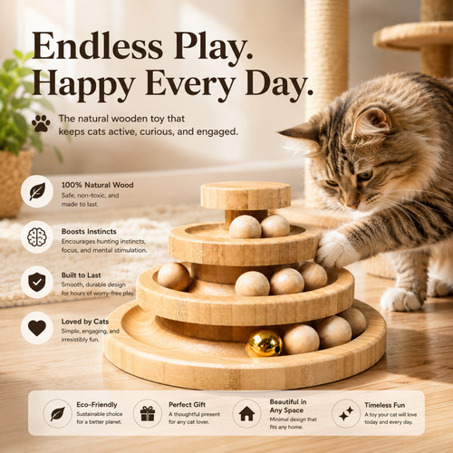 Indoor cat toy wooden ball - toy,