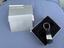 Audi A3 Black Leather Silver Key Fob Ring Collection Boxed Gift Genuine