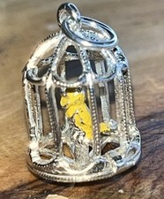 Sterling Silver Bird In A Cage Charm - Cute Item