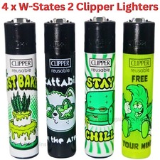 4 Clipper Lighter Full Set WEED STATES 2 Cool Design Black Top Gas Refillable UK